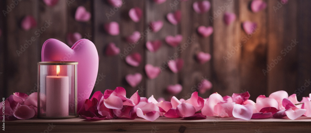 valentines day background with pink rose petals and candle. valentines day background with pink rose petals and candle.