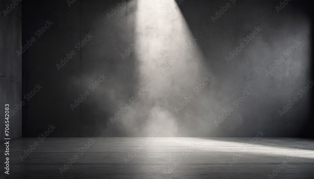 Spotlight illuminates a smoky, empty dark room, creating a dramatic and moody atmosphere. Spotlight illuminates a smoky, empty dark room, creating a dramatic and moody atmosphere.