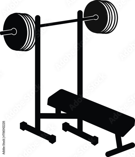 Bench with barbel icon. Bench press gym equipment sign. Gym bench and barbell symbol. flat style.