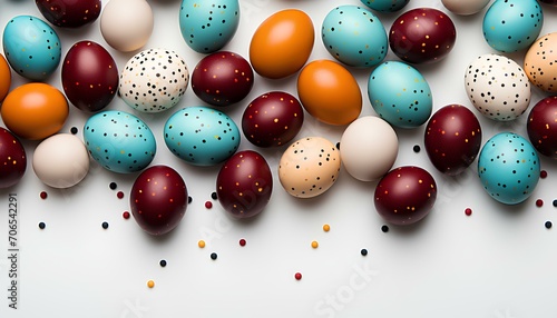 colorful eggs for easter isolated on white background. decorated eggs in celebration of easter. colorful eggs flat lay. colourfully decorated eggs top view. eggs photo