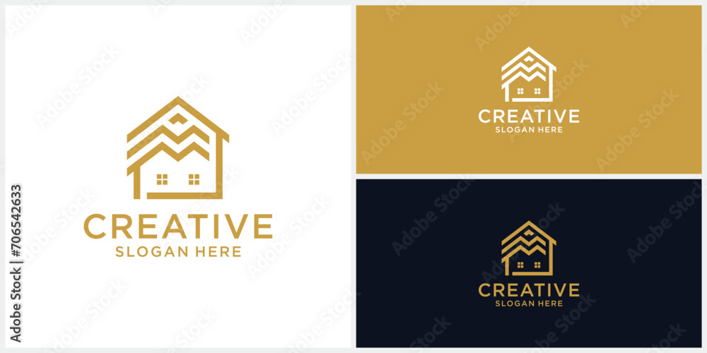 Creative home building logo design template with liner style Creative home building logo design template with liner style