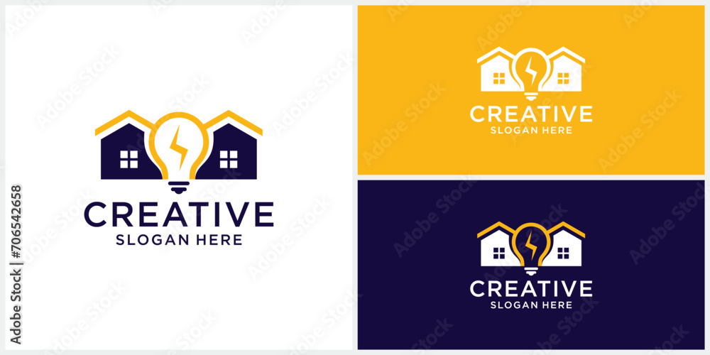 Fototapeta premium Creative light bulb home building logo design template
