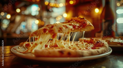 Delectable slice of pizza served in front of a pristine plate, a taste of pure satisfaction