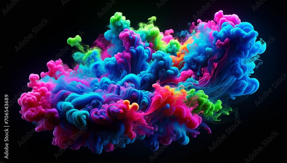 Vibrant Neon Smoke Flow in Wide Angle on Black