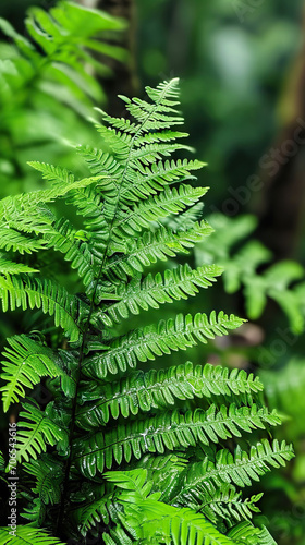 Lush Ferns in the Balinese Forest  Close-Up of Beautiful Green Foliage  Creating a Natural Floral Background