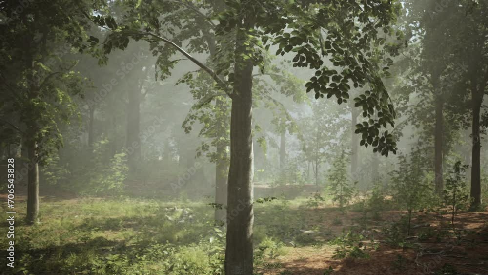 Panoramic view of the majestic evergreen forest in a morning fog Panoramic view of the majestic evergreen forest in a morning fog