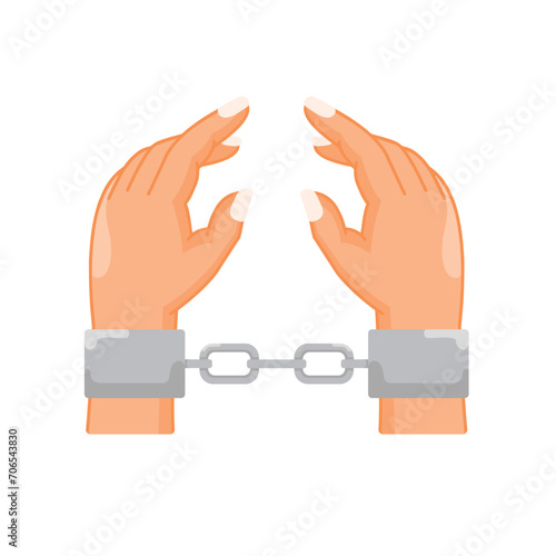 vector illustration of hands in handcuffs, hands tied, caught in the law, flat style illustration
