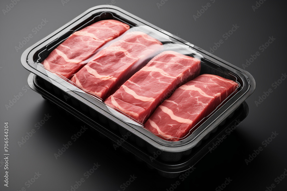 Sealable black plastic tray of fresh raw meat Sealable black plastic tray of fresh raw meat
