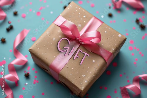 "GIFT" text with a ribbon unfurling effect and a decorative script font style