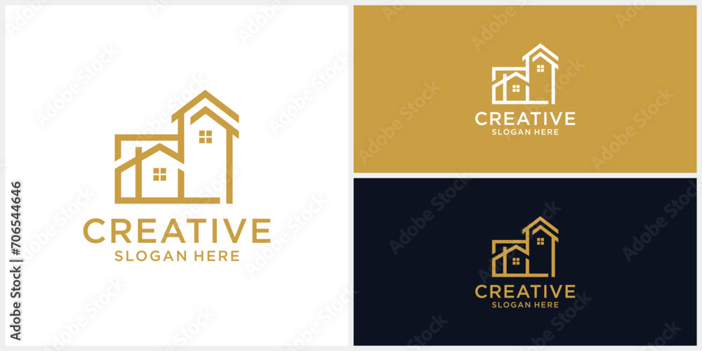Creative home building logo design template with liner style Creative home building logo design template with liner style