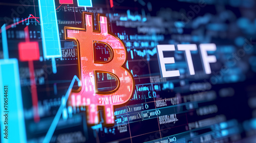 Novel Bitcoin ETF: Modern Digital Investment Strategy in Financial Markets, Cryptocurrency ETF Focus, Prominent Bitcoin Symbol in Finance World photo