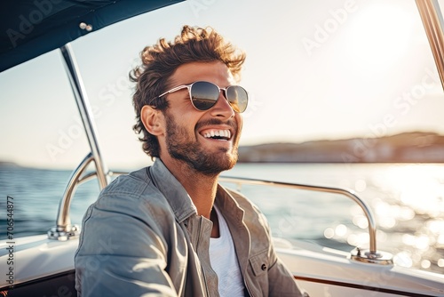 Group of friends relaxing on luxury yacht. Having fun together while sailing in the sea