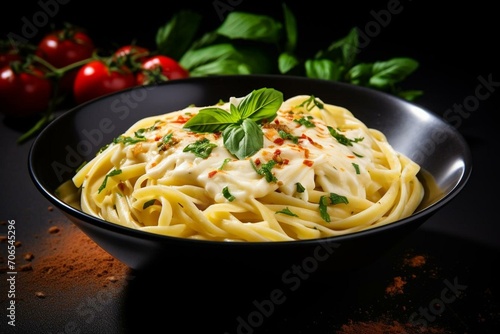 delicious pasta with melted cheese in a bowl. Generative AI