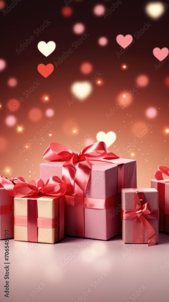 Present boxes Valentine day holiday background, copy space. Gifts shopping Present boxes Valentine day holiday background, copy space. Gifts shopping