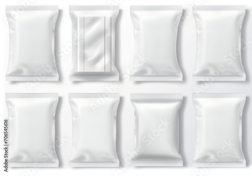 collection of various white bag package template on white background. photo