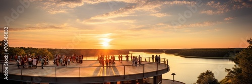 Vászonkép Lake observation deck in hot weather, long exposure photography, colorism, UHD,