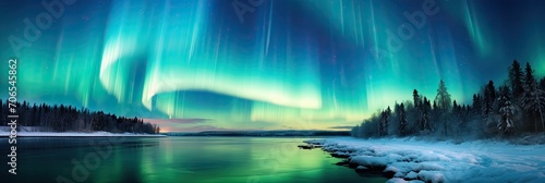Light blue and light green aurora borealis