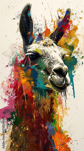 Spirit of the Llama: An Abstract Representation Using Bold Brushstrokes, Splataters, and Drips of Paint, Capturing the Raw Power and Untamed Nature of the Llama © Lila Patel