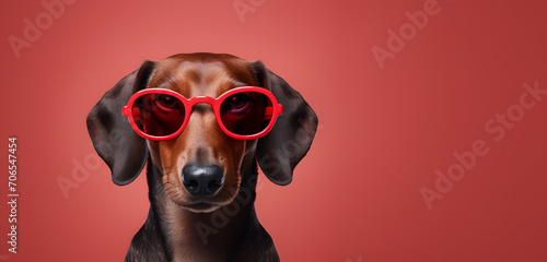 beautiful dog with red glasses on Valentine's Day © Jess rodriguez