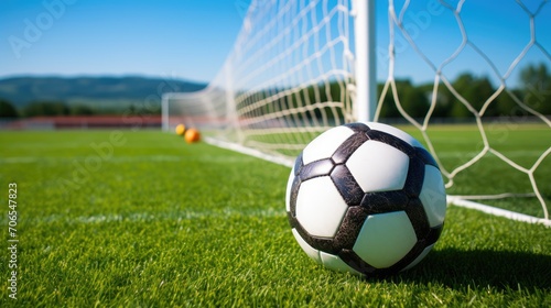 SOCCER BALL in the penalty facing the net 