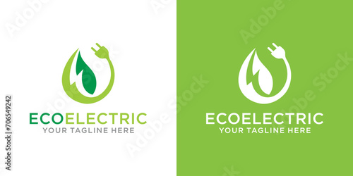 Eco electricity with leaf and plug vector logo design. design for business, web, nature, environment, recycling and eco friendly electricity symbol