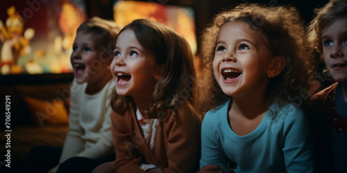 Begeisterte Kinder schauen einen Film oder eine Vorführung