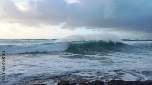 Waves curling over and breaking during cyclone