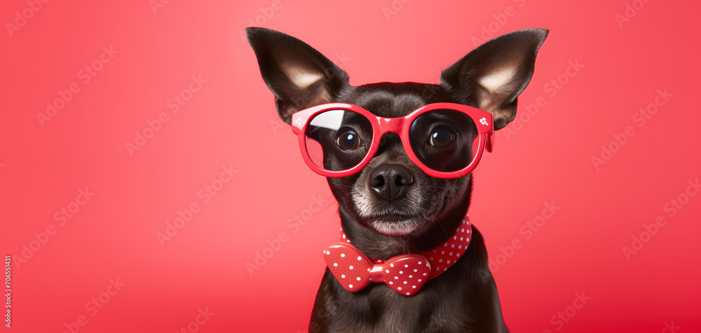 dog with red glasses celebrating valentine's day