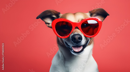 dog with red glasses celebrating valentine's day photo