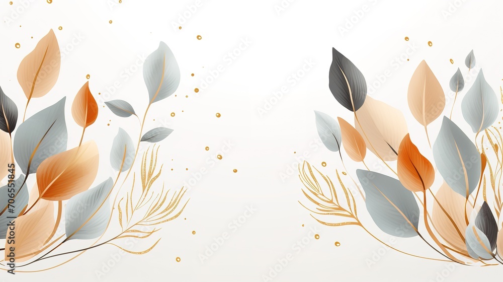 Abstract art background image. Luxury minimal style wallpaper with botanical flowers and leaves, organic shapes. Minimal Design for text, wedding card background, frame, cover. Generative Ai