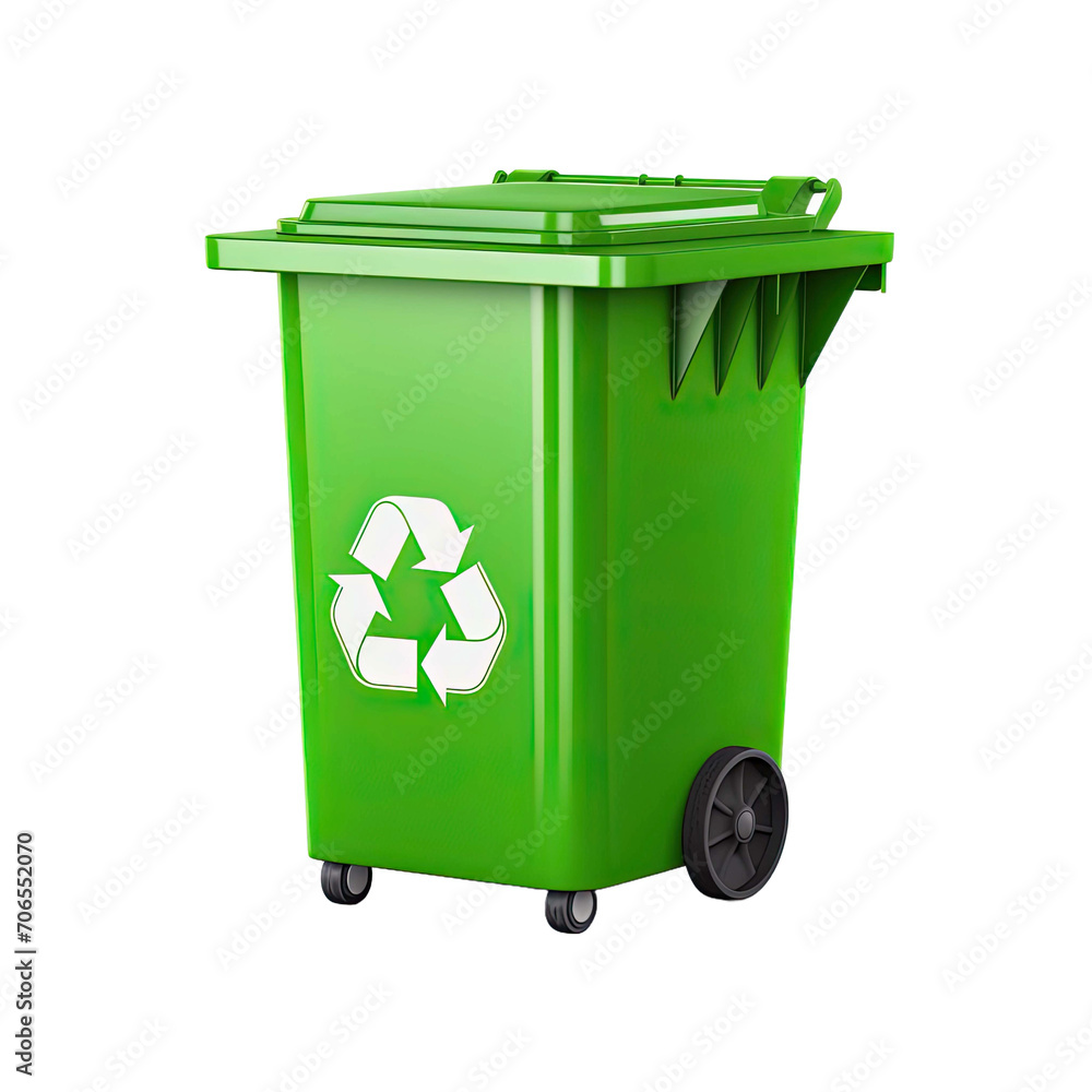 Green Garbage Container with Recycling Symbol, isolated on Transparent Background. Green Garbage Container with Recycling Symbol, isolated on Transparent Background.