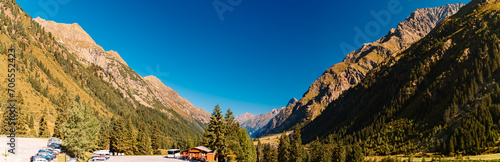 High resolution stitched alpine summer panorama near Mittelberg, Pitztal valley, Imst, Tyrol, Austria