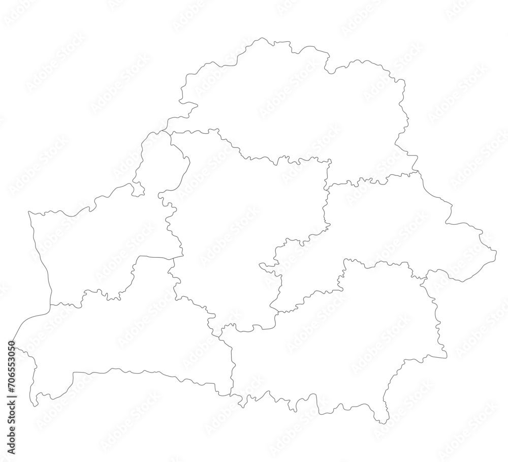 Belarus map. Map of Belarus in administrative provinces in white color