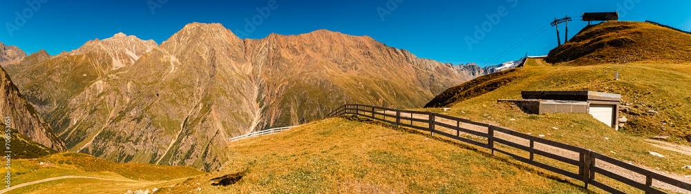 High resolution stitched alpine summer panorama at Lake Rifflsee, Mandarfen, Imst, Tyrol, Austria