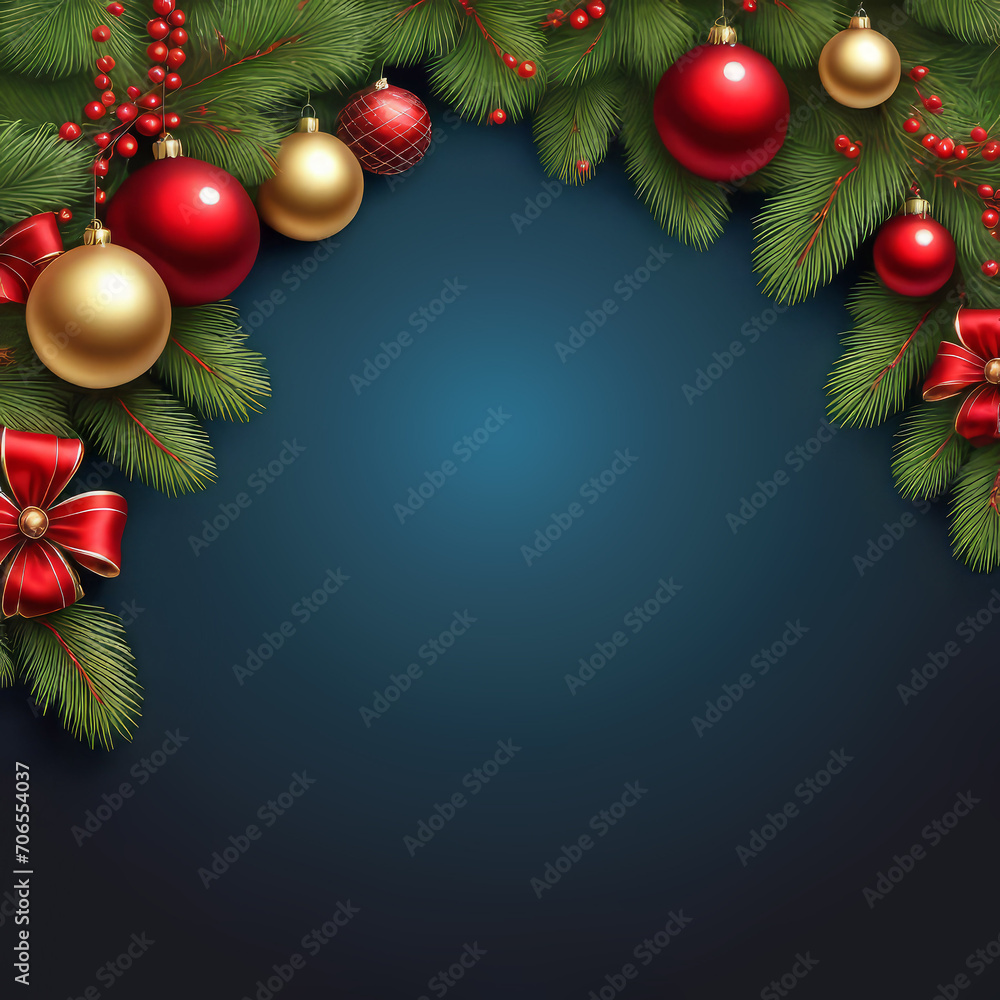 vector elegant Christmas banner with realistic ornaments, Christmas tree and decorations,