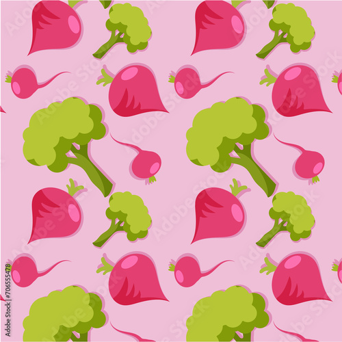 pattern on a bright background with fruits and vegetables