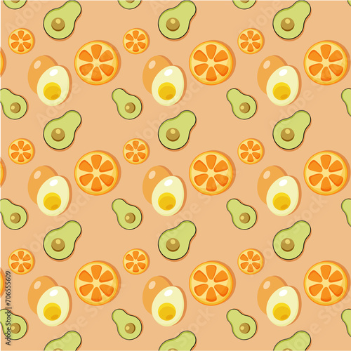 pattern on a bright background with fruits and vegetables