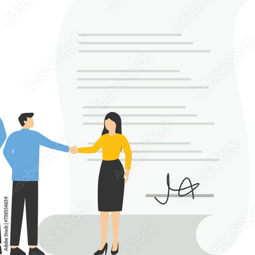 Issuer and payee signing contract. Financial obligation document concept. Promissory bill, loan agreement, promise of repayment of debt. Businessman making a deal Vector ILLUSTRATION

