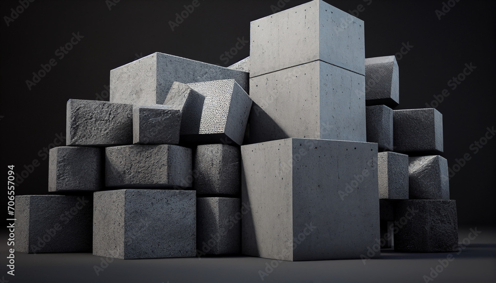A stack of concrete blocks for industrial and home design purposes, representing business technology, building minimalist background, Ai generated image A stack of concrete blocks for industrial and home design purposes, representing business technology, building minimalist background, Ai generated image