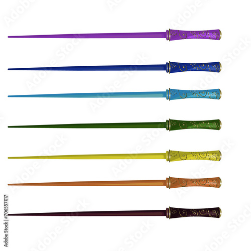 Magic wands in the form of a rainbow on a white background, vector image