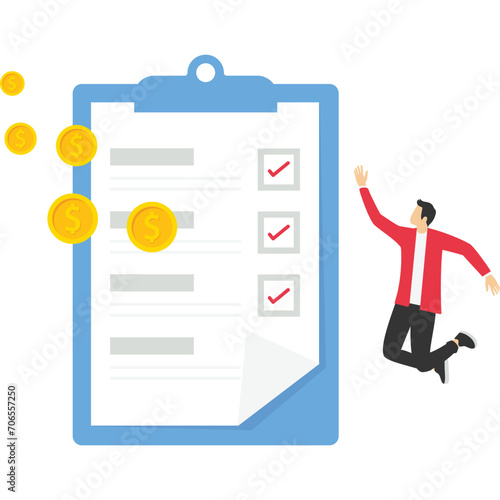 concept of successful business deal celebrating. Project closing, project closing process, Profitable agreement contract. receipt of draft submissions. flat vector modern illustration

