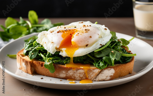 poached egg on toast with spinach 