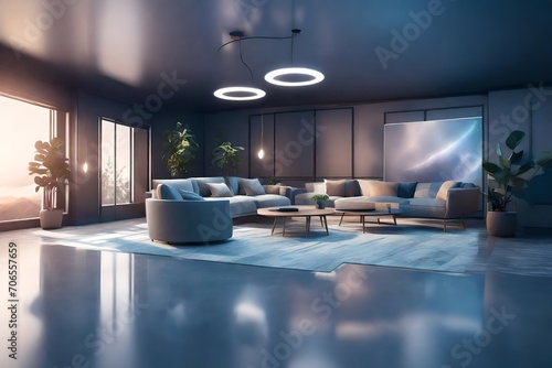 modern living room with blue furniture