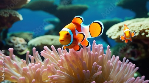 Beautiful clownfish anemone on a tropical coral reef
