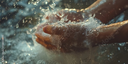 Generative AI, person washing hands with soap and water at sink, hygiene concept