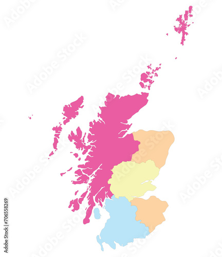 Scotland map. Map of Scotland divided into five main regions