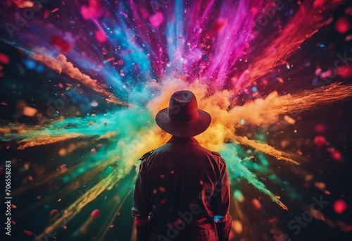 Explosion of colors out of an artist in concept of creative and art inspiration Element of blending