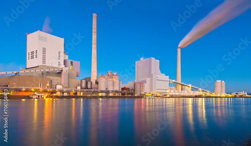 Panorama of a large coal power plant at the river rhine in Mannheim - Germany