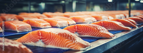 a production line of fresh salmon fillets. photo