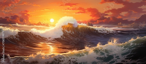 Japanese evening beach wave.